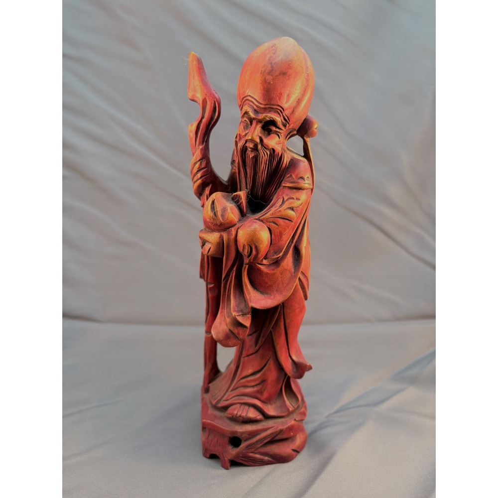 Vintage Hand Carved Wood Chinese Shou Lao God of Longevity Figurine Statue C-23